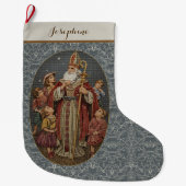 Vintage St. Nicholas with Children Needlepoint ラージクリスマスストッキング (正面)