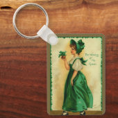 Vintage St. Patrick's Day Lass Wearing Green キーホルダー (正面)
