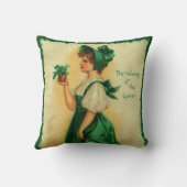 Vintage St. Patrick's Day Lass Wearing Green クッション (裏面)