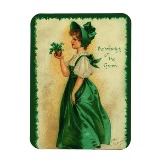 Vintage St. Patrick's Day Lass Wearing Green マグネット (縦)