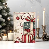 Vintage Stacked Christmas Gifts Retro Ornaments カード