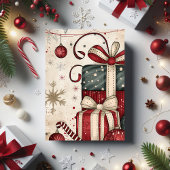 Vintage Stacked Christmas Gifts Retro Ornaments カード