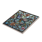 vintage stain glass blue butterfly art  タイル (側面)
