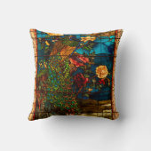 Vintage Stained Glass with Peacocks and Flowers クッション (裏面)