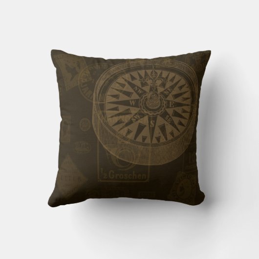 Vintage Stamps & Compass Pillow クッション (裏面)