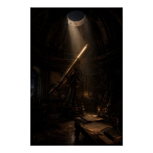 Vintage Stargazing Observatory Telescope Poster ポスター (正面)