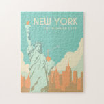 Vintage Statue of Liberty New York City Travel ジグソーパズル<br><div class="desc">A vintage travel poster advertising landmarks of New York City.</div>