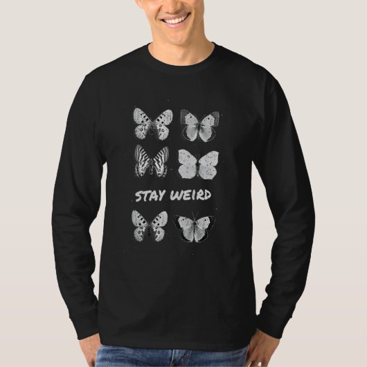 Vintage Stay Weird Butterfly Design Tシャツ (正面)