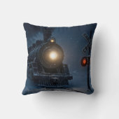 Vintage Steam Engine Locomotive In Winter クッション (裏面)