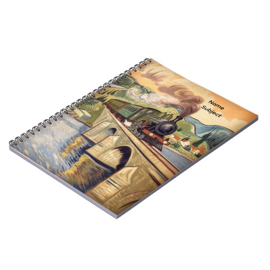 Vintage Steam Engine Train Painting ノートブック (左側)