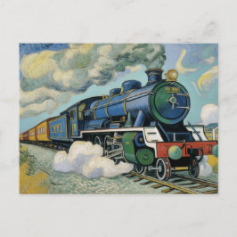 Vintage Steam Engine Train painting ポストカード