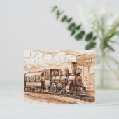 Vintage Steam Engine Train Sketch ポストカード (スタンド正面)