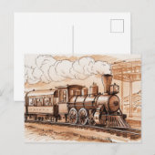 Vintage Steam Engine Train Sketch ポストカード (正面/裏面)