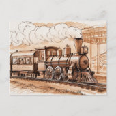 Vintage Steam Engine Train Sketch ポストカード (正面)