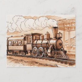 Vintage Steam Engine Train Sketch ポストカード
