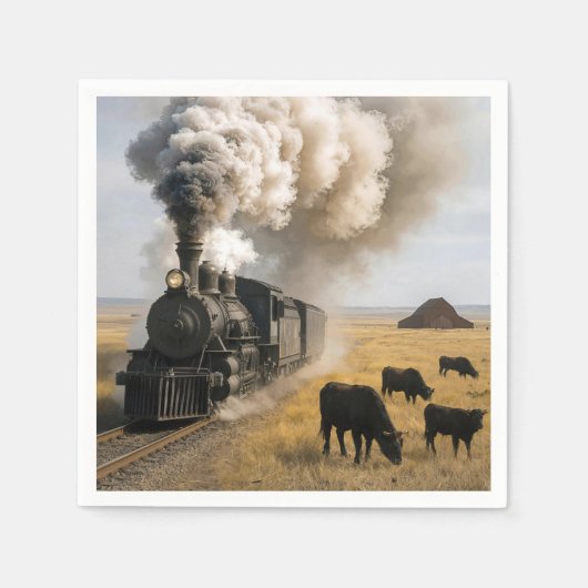 Vintage Steam Engine Train with Cows スタンダードカクテルナプキン (正面)