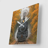 Vintage Steam Locomotive Train In Autumn Woods スクエア壁時計 (傾斜)