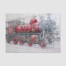 Vintage Steam Train Blueprint 薄葉紙
