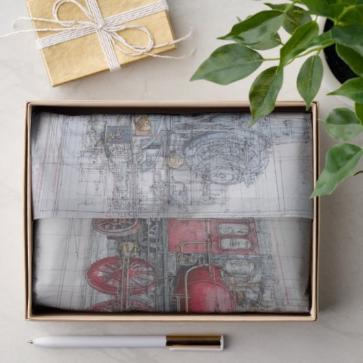 Vintage Steam Train Blueprint 薄葉紙 (ギフト)