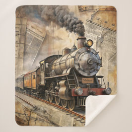 Vintage Steam Train Gift w/ Name シェルパブランケット