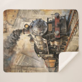 Vintage Steam Train Gift w/ Name シェルパブランケット (正面(横))