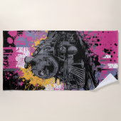 Vintage Steam Train Graffiti Pop Art Illustration ビーチタオル (正面)