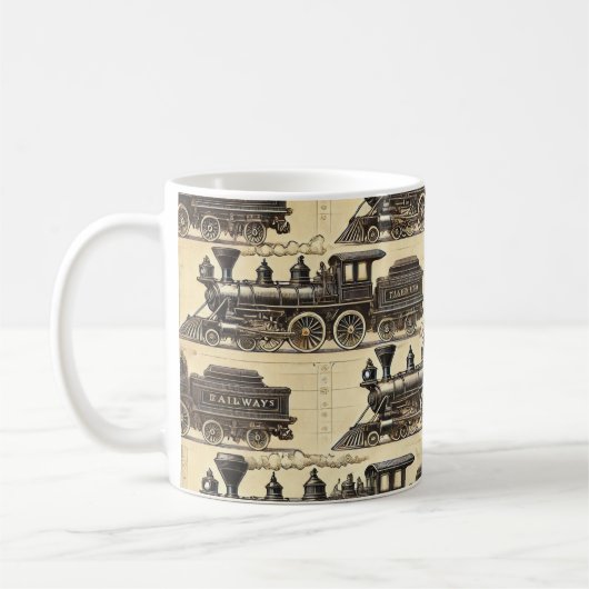 Vintage Steam Train Pattern | Heritage Railway Mug コーヒーマグカップ (左)
