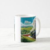 Vintage Steam Train Scenic Illustration Mug コーヒーマグカップ (正面右)