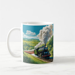Vintage Steam Train Scenic Illustration Mug コーヒーマグカップ