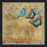 Vintage Steampunk Blue Butterflies on Parchment ポスター<br><div class="desc">Personalize this poster with your own message for Mother's Day.</div>