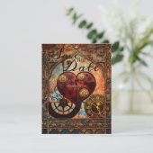Vintage Steampunk Hearts Gears Wedding Save Date 招待状 (スタンド正面)