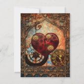 Vintage Steampunk Hearts Gears Wedding Save Date 招待状 (裏面)