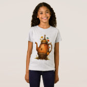 Vintage Steampunk Teapot Floral Art Tシャツ (正面フル)