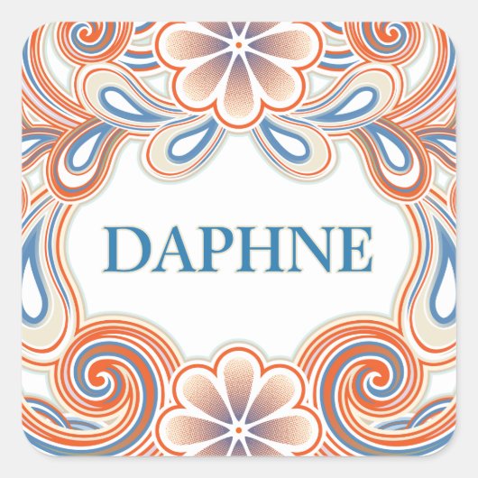 Vintage sticker with custom name and flowers スクエアシール (正面)