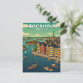 Vintage Stockholm Sweden Waterfront Travel ポストカード (スタンド正面)