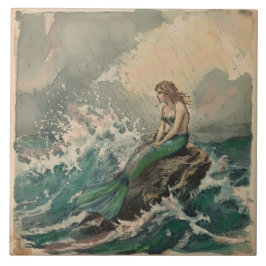 Vintage Stormy Sea with Mermaid  タイル