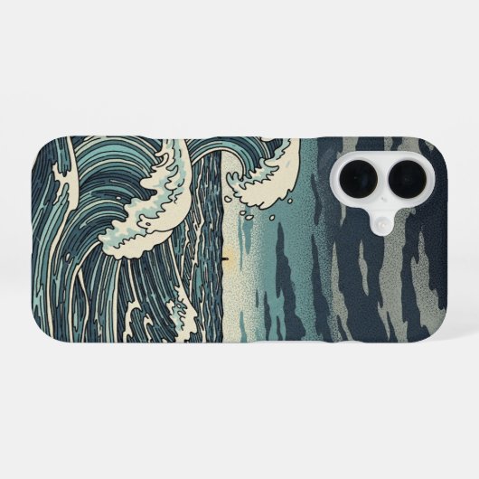 Vintage Stormy Waves iPhone 16ケース (裏面横)