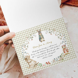 Vintage Storybook Woodland Bunny Baby Shower サンキューカード