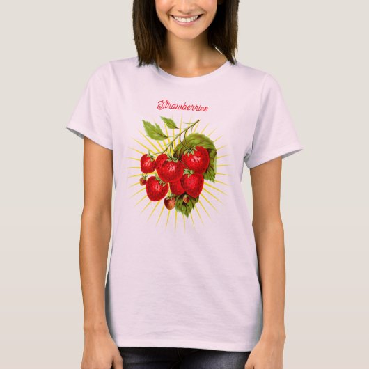 Vintage Strawberries Fruit Botanical Art Tシャツ (正面)