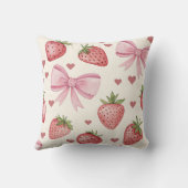 Vintage Strawberry and Pink Bows Coquette Pillow クッション (裏面)
