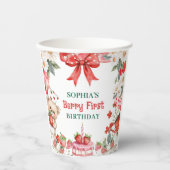 Vintage Strawberry Berry First Birthday  紙コップ (正面)