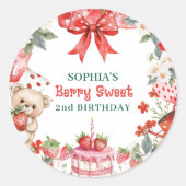 Vintage Strawberry Berry Sweet 2nd Birthday  ラウンドシール (正面)