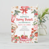 Vintage Strawberry Berry Sweet 2nd Birthday 招待状 (スタンド正面)