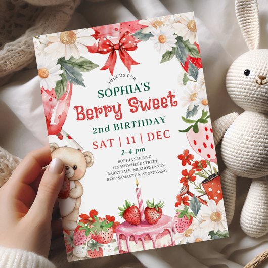 Vintage Strawberry Berry Sweet 2nd Birthday 招待状