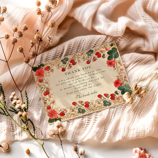 Vintage Strawberry Botanical Bridal Shower サンキューカード