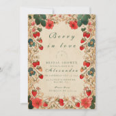 Vintage Strawberry Botanical Bridal Shower 招待状 (正面)