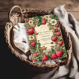 Vintage Strawberry Cottagecore Baby Shower 招待状