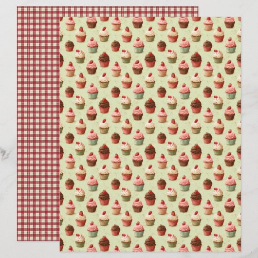 Vintage Strawberry Cupcake Scrapbook Paper (正面/裏面)