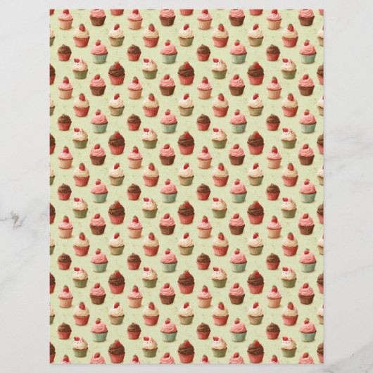 Vintage Strawberry Cupcake Scrapbook Paper (正面)