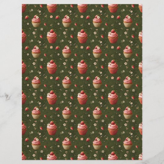 Vintage Strawberry Cupcakes Scrapbook Paper (正面)